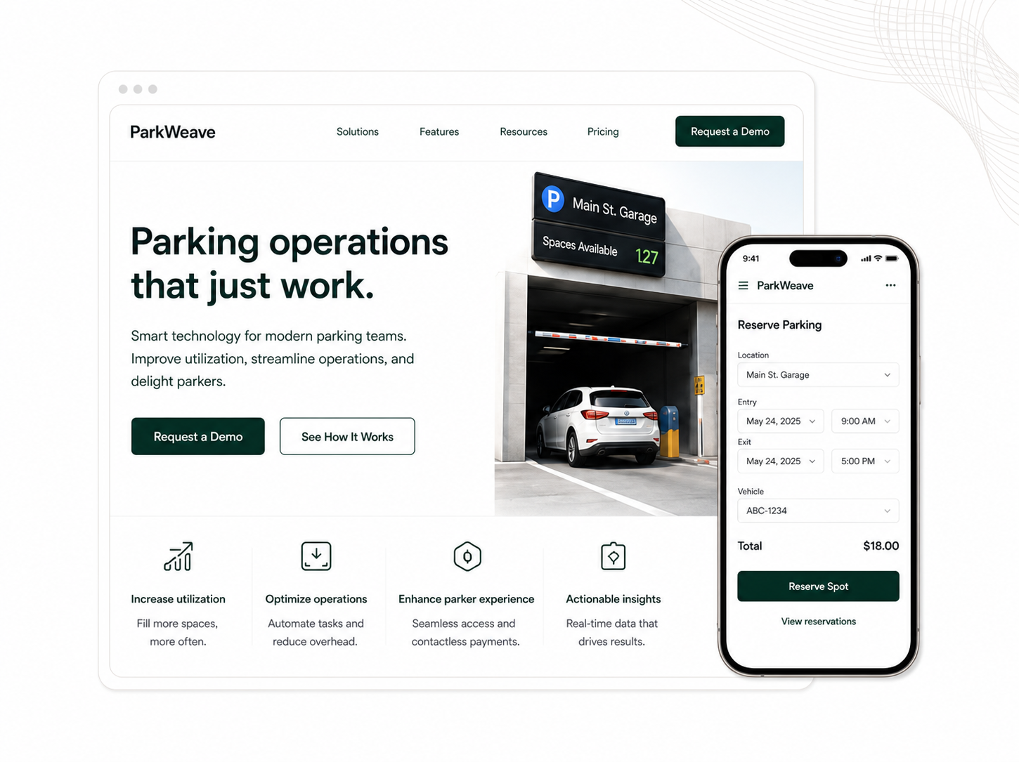 ParkWeave parking operations website and mobile reservation experience